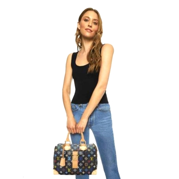 🔥SOLD🔥LOUIS🌻VUITTON Takashi MURAKAMI Black Monogram Multicolore Speedy 30 - Picture 3 of 17